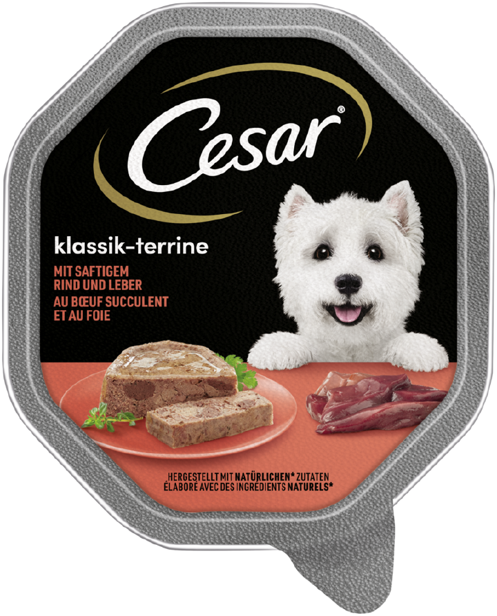 Cesar Hunde-Nassfutter Klassik-Terrine mit saftigem Rind und Leber